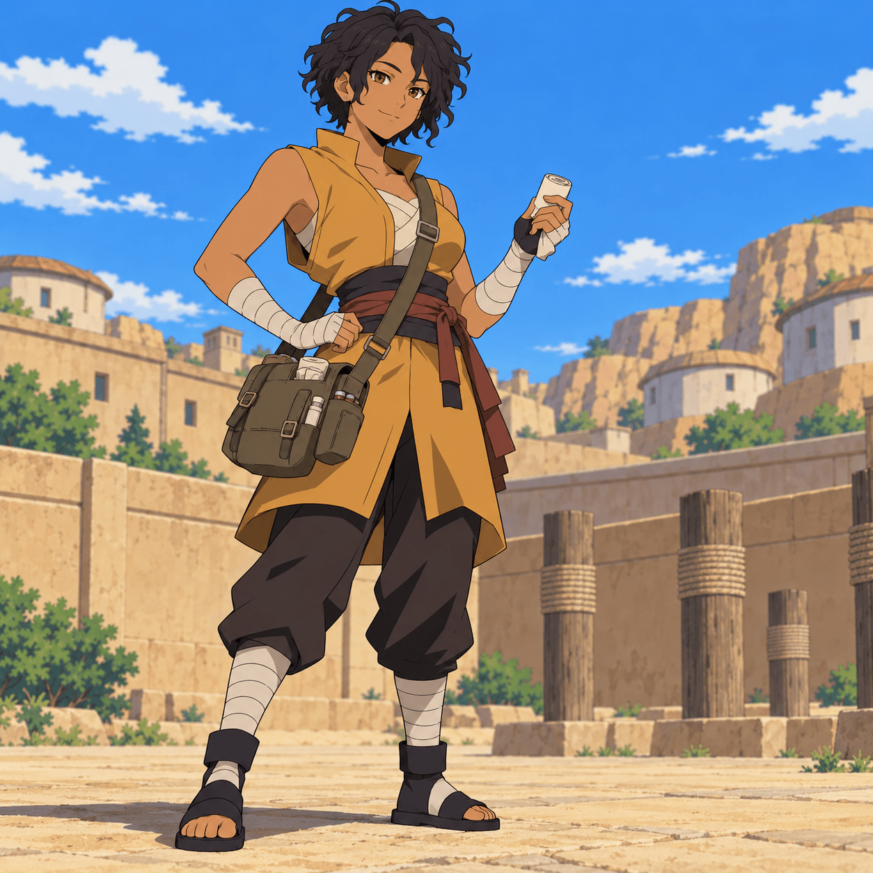 Original Sand Village healer with a medicine pouch in a desert village